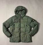 Load image into Gallery viewer, Stone Island Khaki Garment Dyed Crinkle Reps Hooded Down Jacket - XL
