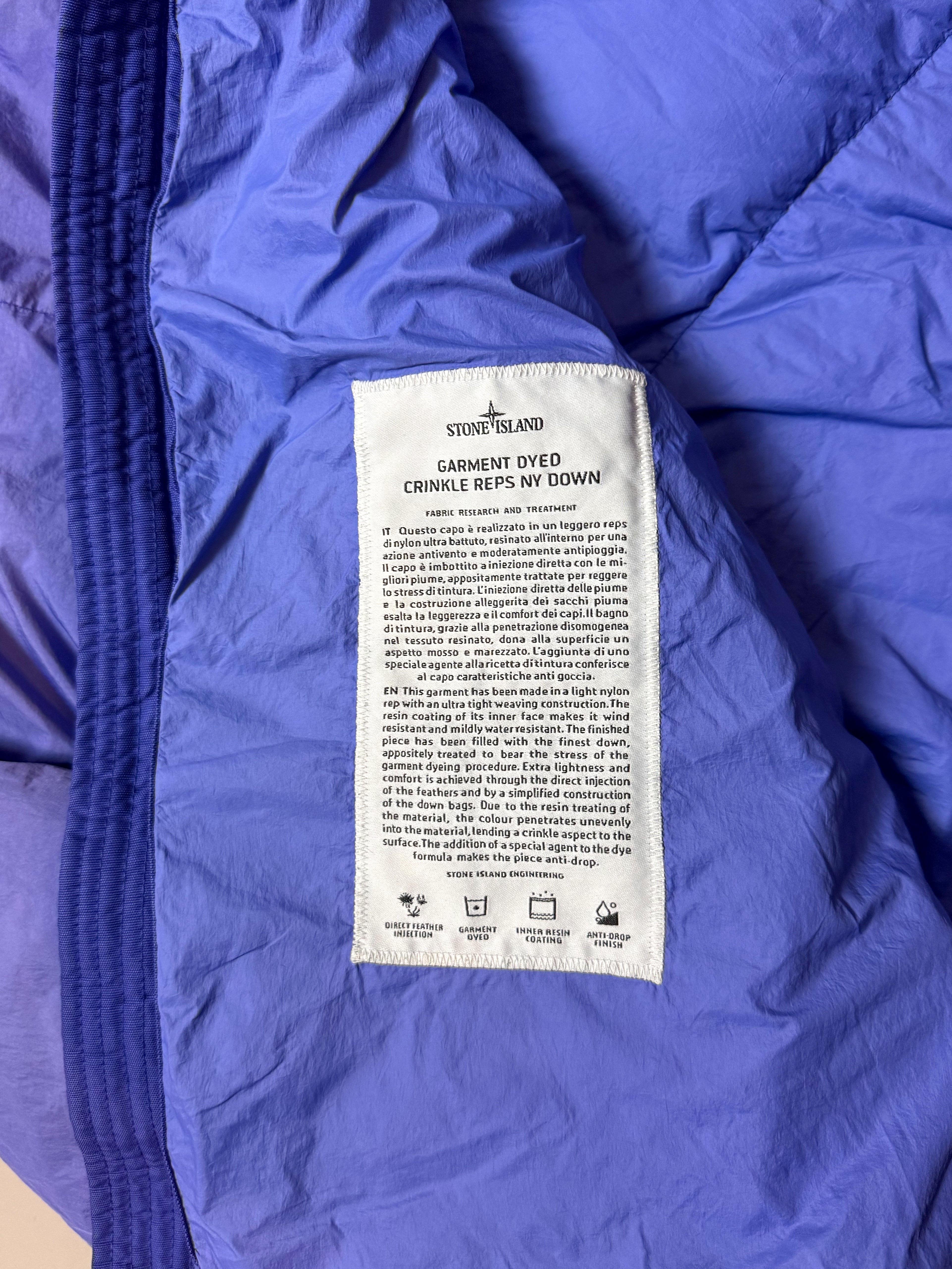 Stone Island Blue Garment Dyed Crinkle Reps Hooded Down Jacket - XL