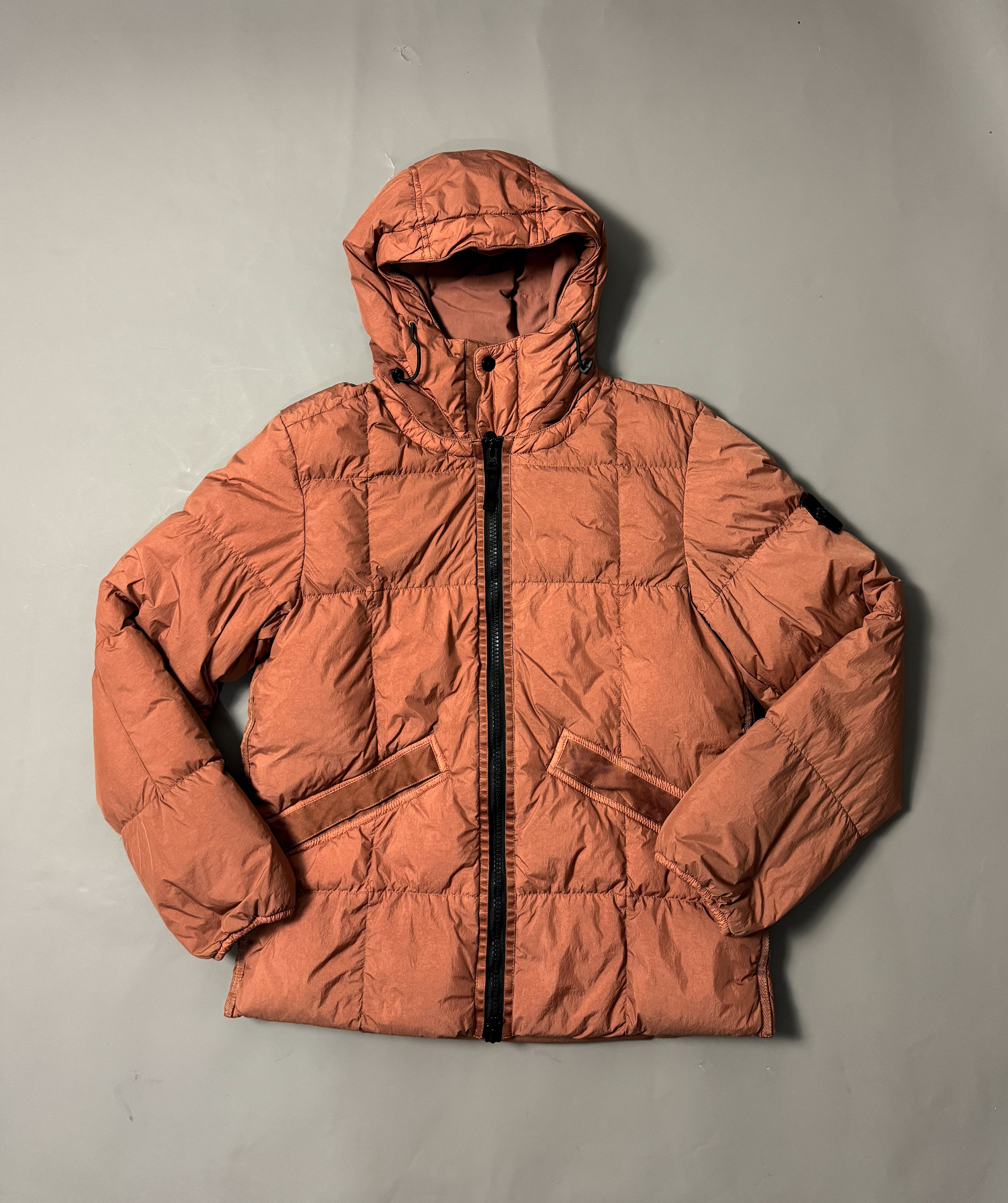 Stone Island Rust Garment Dyed Crinkle Reps Hooded Down Jacket - M