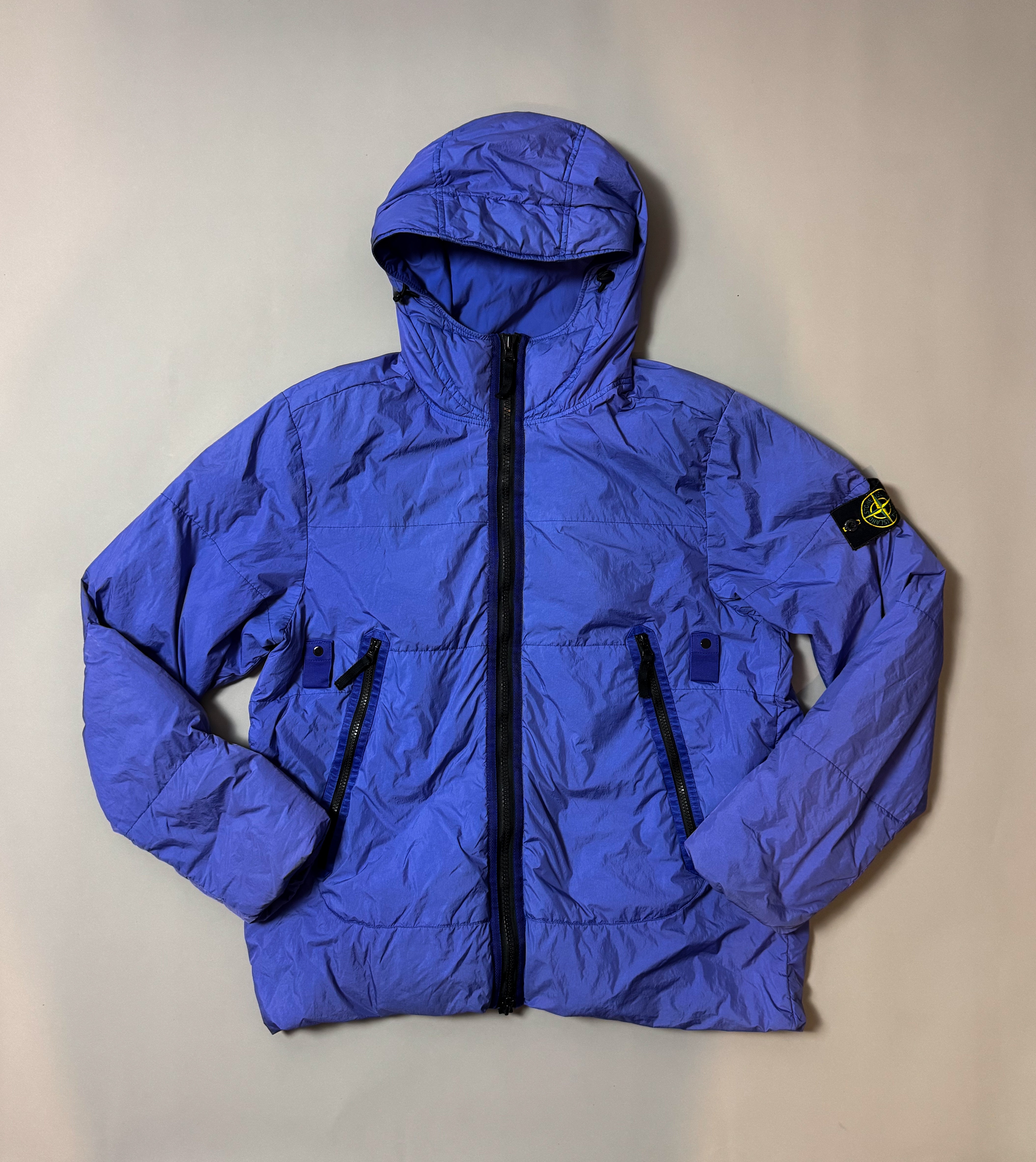 Stone Island Blue Garment Dyed Crinkle Reps Hooded Down Jacket - XL