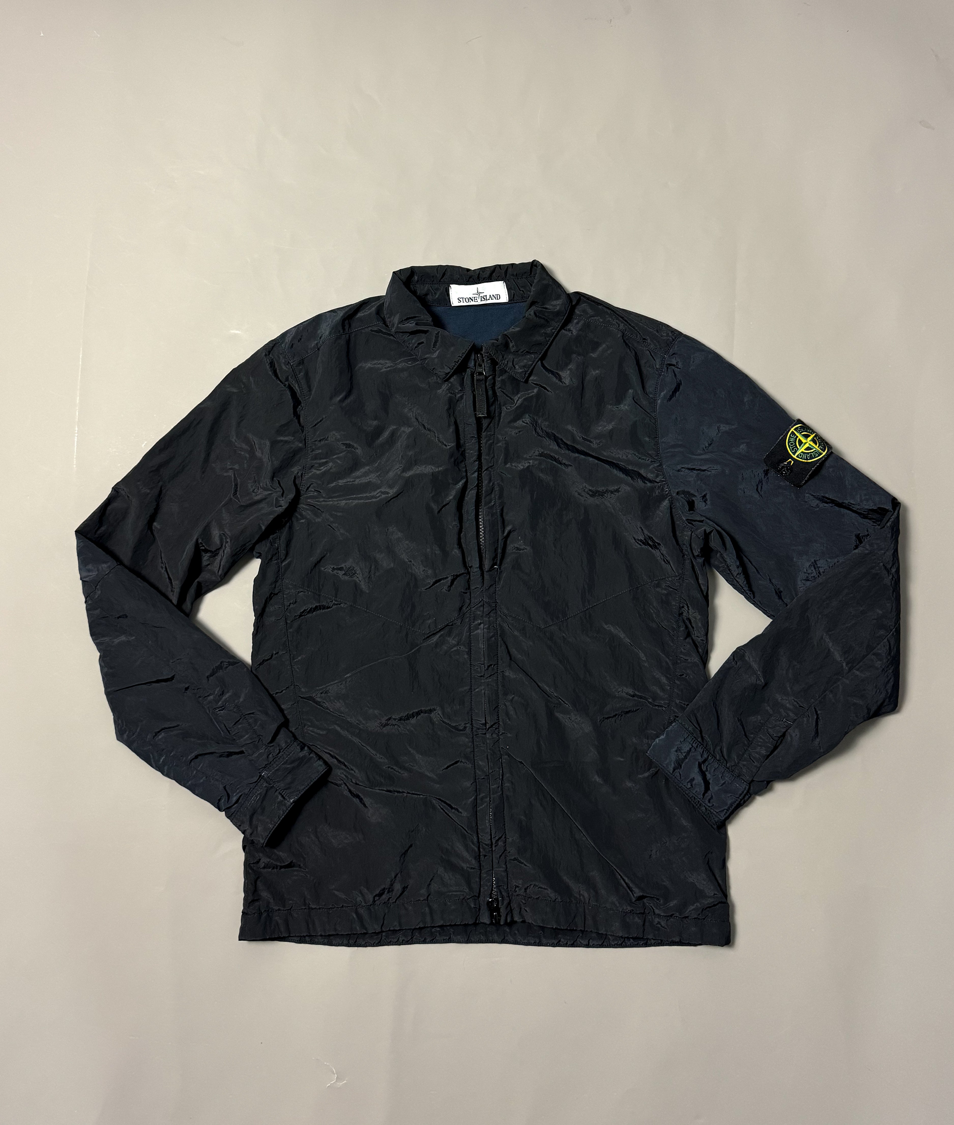 Stone Island Navy Blue Nylon Metal Shimmer Overshirt - Small