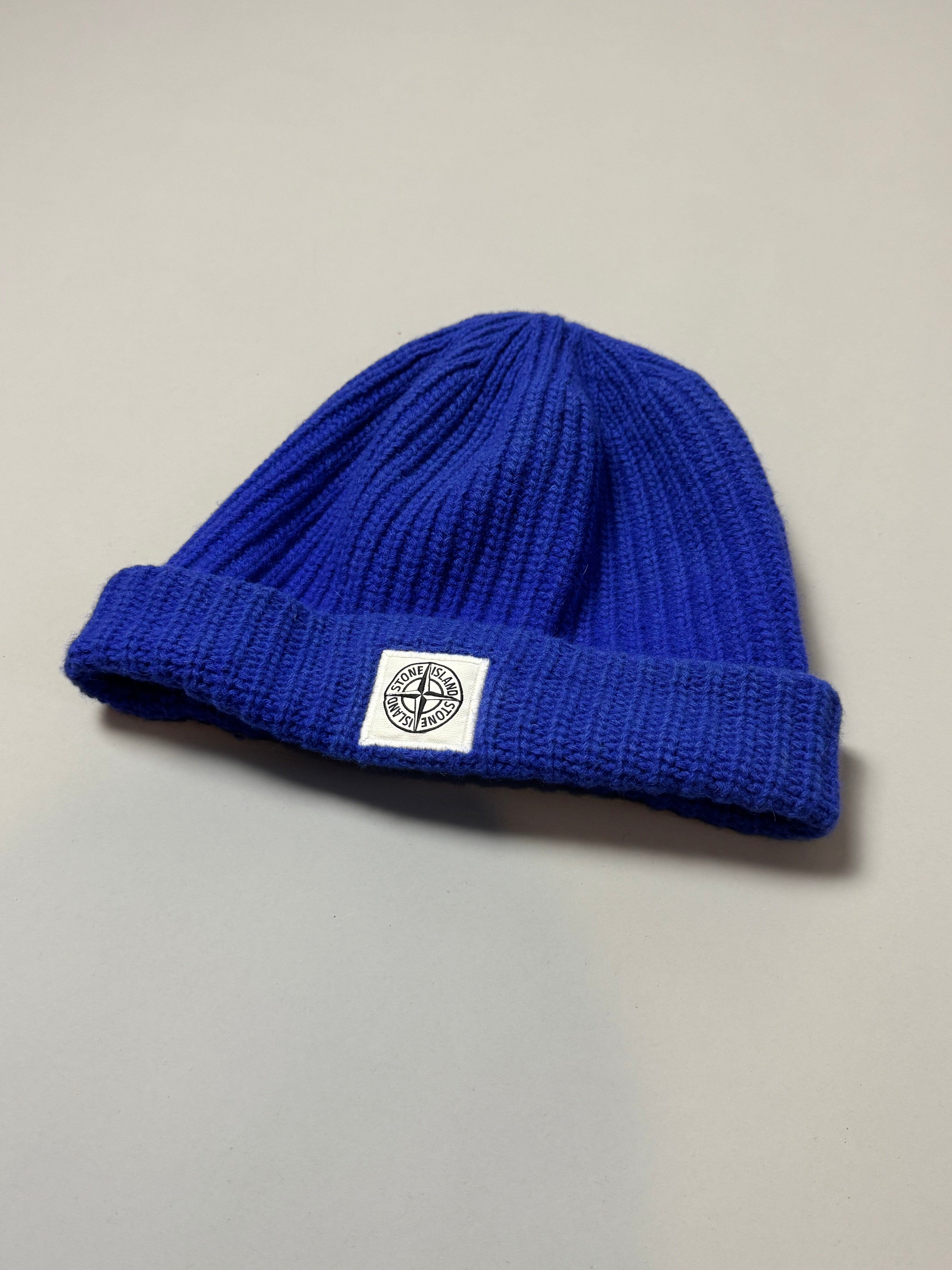 Stone Island Blue Ribbed Wool Patch Beanie