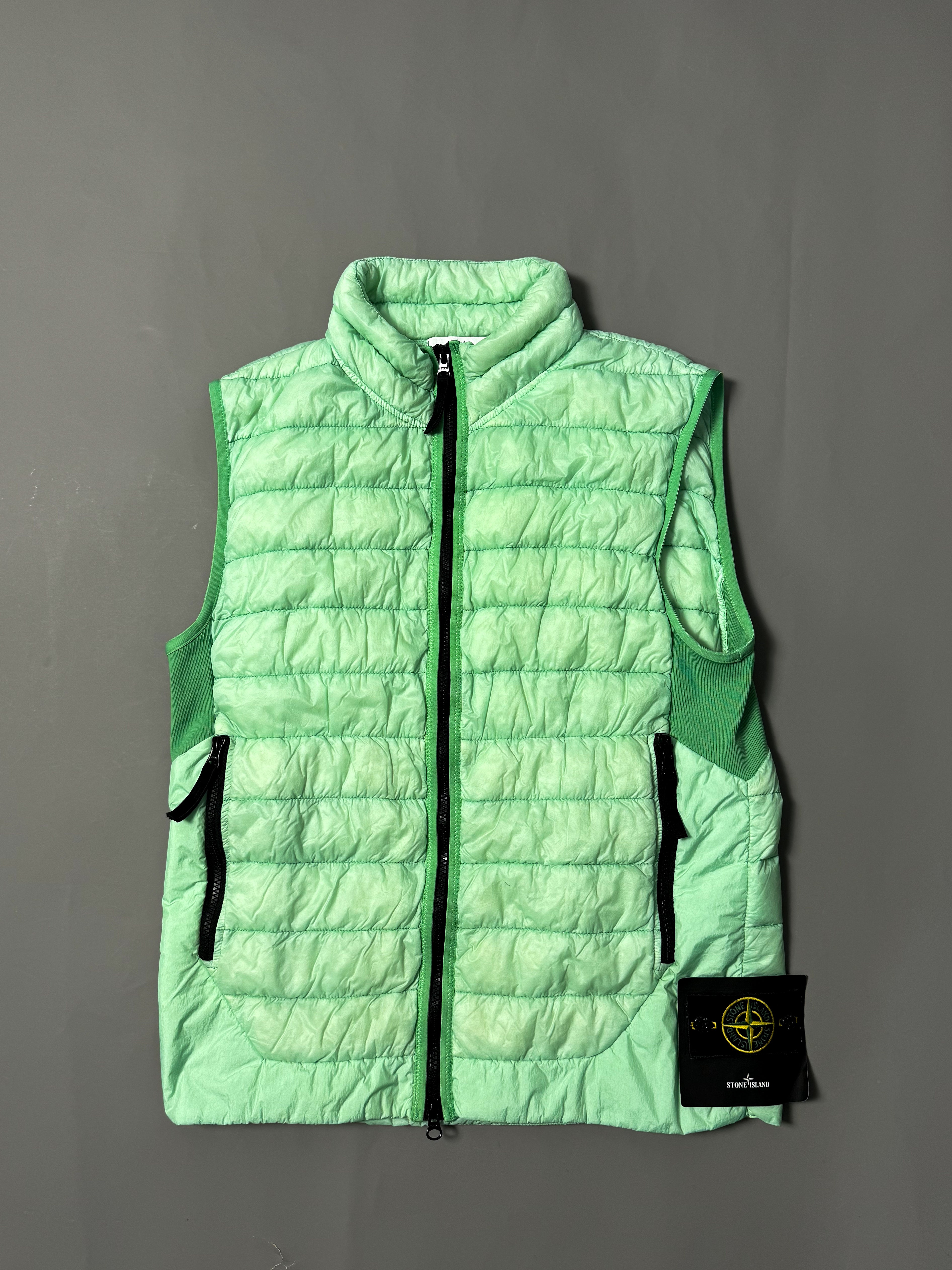 Stone Island Green Garment Dyed Micro Yarn Down Gilet - Medium