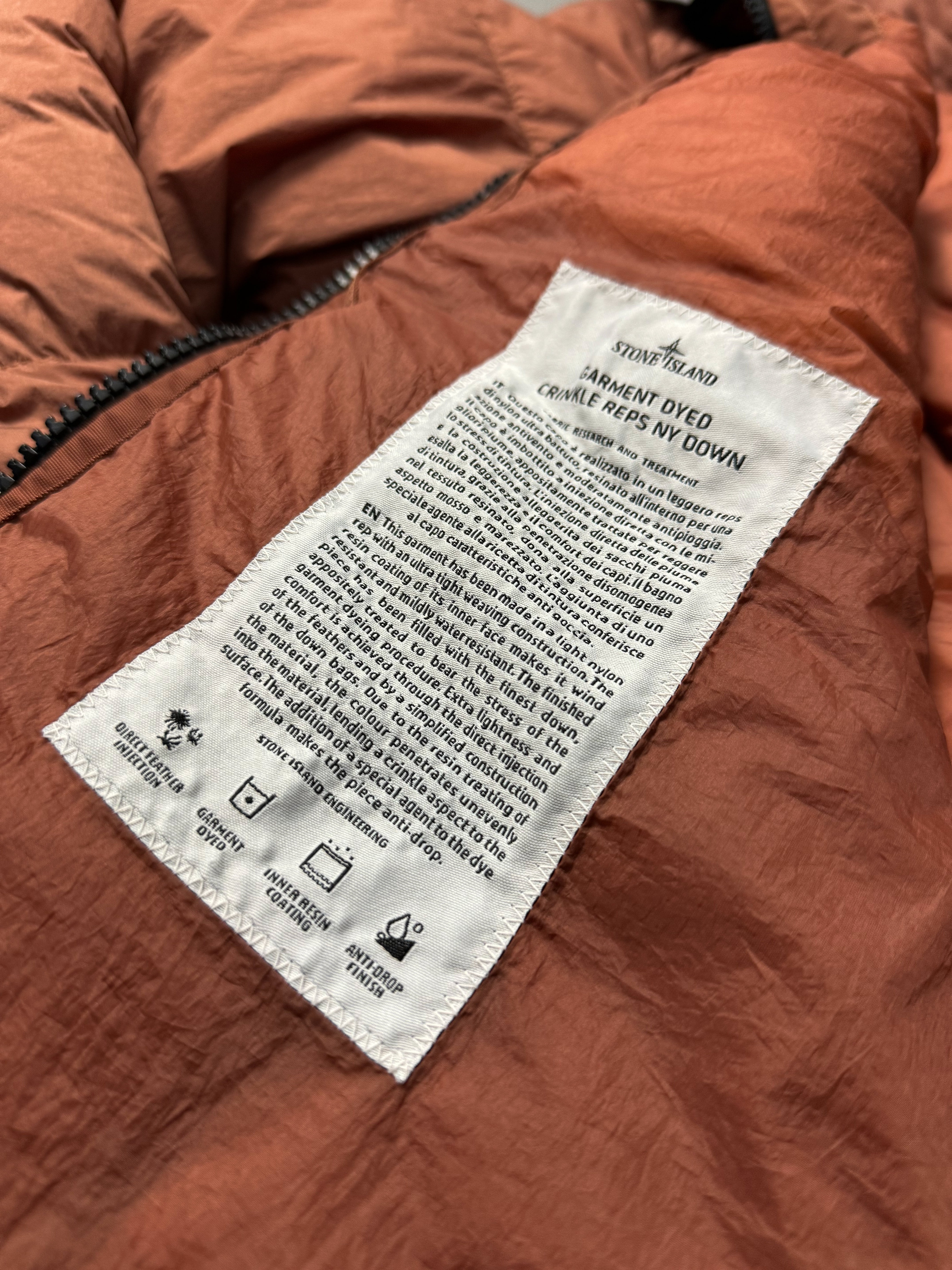 Stone Island Rust Garment Dyed Crinkle Reps Hooded Down Jacket - M